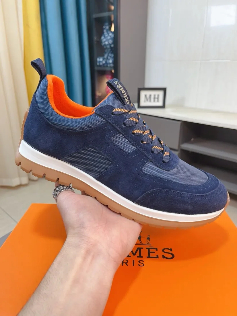 Men's shoes 💰440🌸🌸[HERMES] Hermès sneakers, the upper is made of calfskin and mesh, imported materials, full of texture, the lightweight sole is decorated with contrasting patterns, creating a versatile fashion style. Size: 38-44